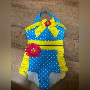 Blue and Yellow Polka Dot Kids Dance Costume